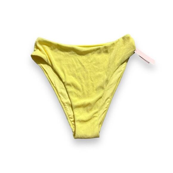 Victoria's Secret Yellow Textured Cloth High Rise Bikini Bottoms Size‎ L NWT - Picture 1 of 5